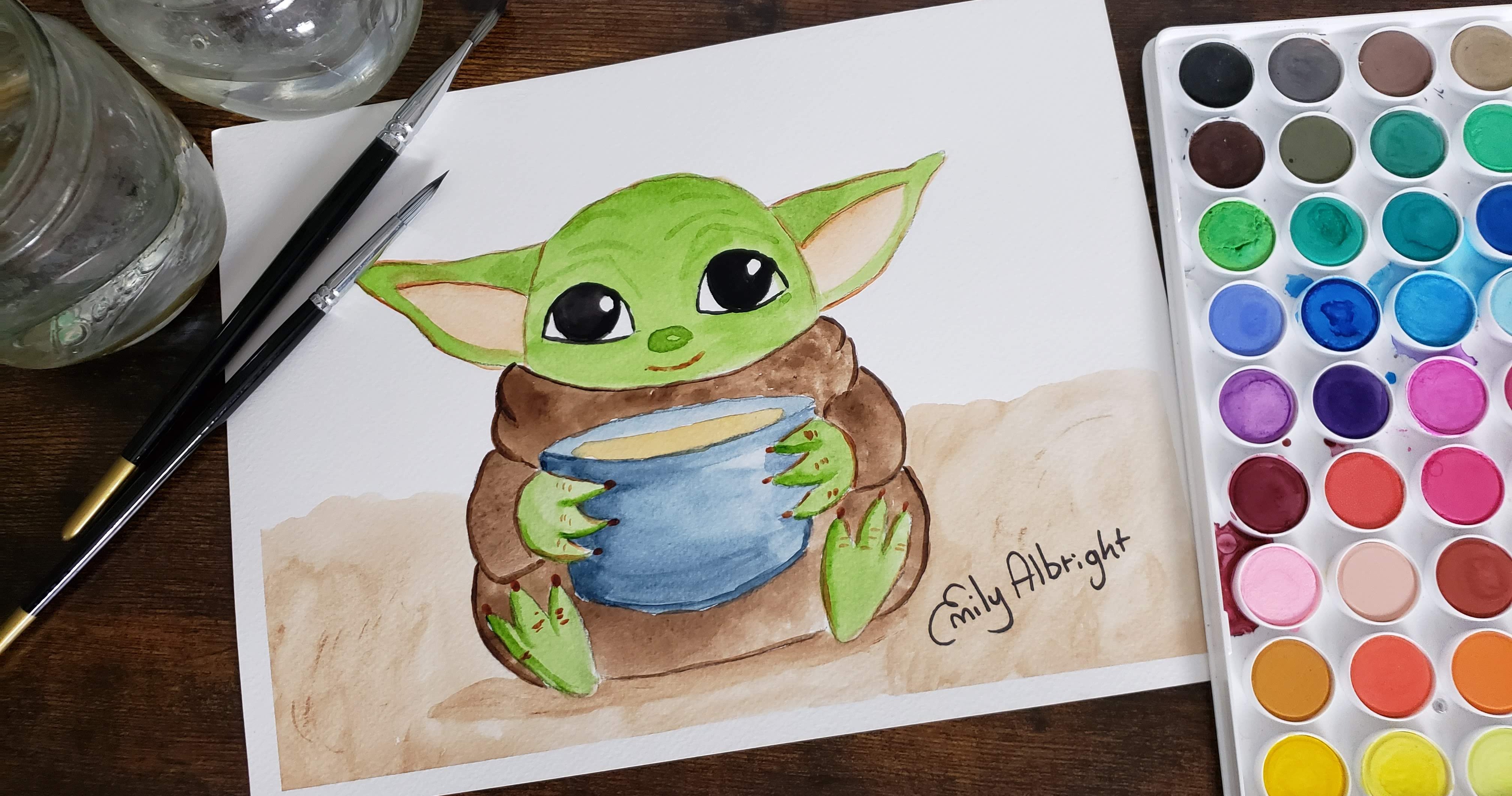 Star Wars Grogu Baby Yoda Watercolor Painting Draw Paint Easy Step By Step Small Online Class For Ages 8 13