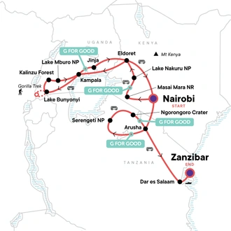 tourhub | G Adventures | East Africa & Zanzibar Overland Safari | Tour Map