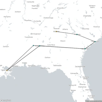 tourhub | Omega Tours | Deep South Discovery | Tour Map