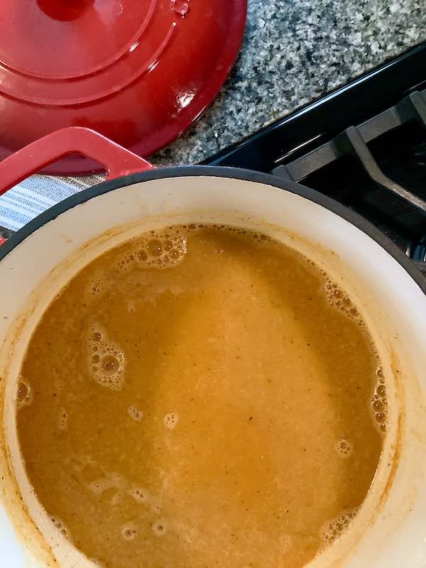 With the heavy cream added, the tomato soup becomes tomato bisque