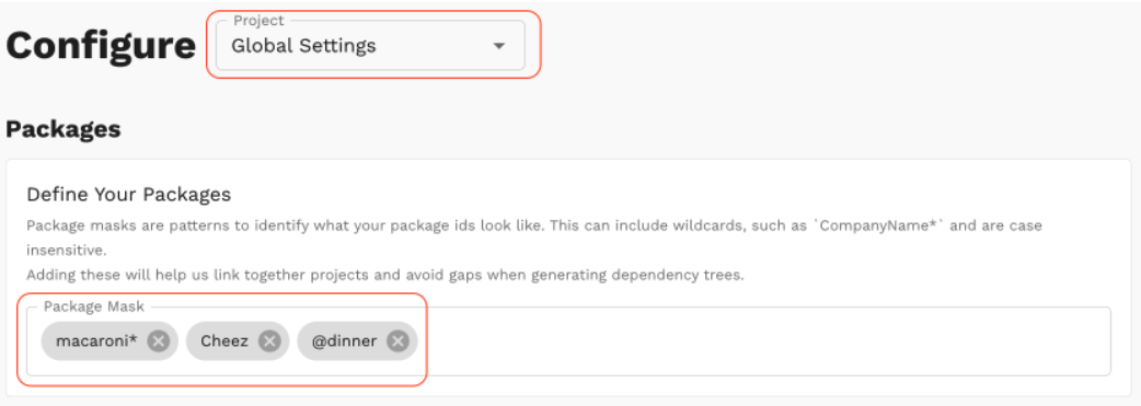 Define your packages on Configure page using package masks