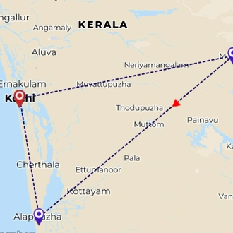 tourhub | Relax Getaways Pvt. Ltd. | Kerala Tour- Best Holiday in South India | Tour Map