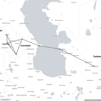 tourhub | Oasis Overland | Ashgabat To Tbilisi (24 Days) Iran Caravan | Tour Map