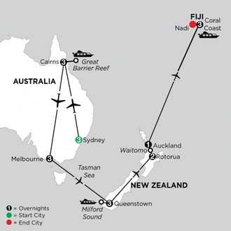 tourhub | Globus | Independent Australian & New Zealand Explorer with Fiji | Tour Map