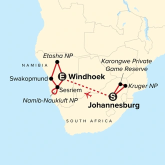 tourhub | G Adventures | Journeys: Discover Kruger & Namibia | Tour Map