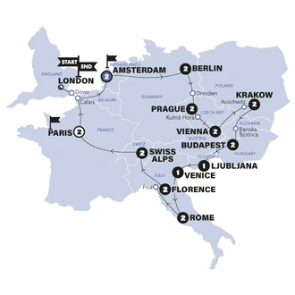 tourhub | Contiki | European Trail | Start Amsterdam | Winter | 2024/25 | Tour Map