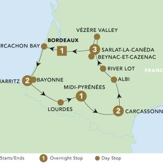 tourhub | Back-Roads Touring | Jewels of Southwest France 2024 | Tour Map