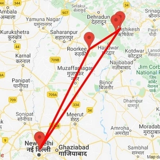 tourhub | Agora Voyages | Delhi To Haridwar & Rishikesh By Car | Tour Map