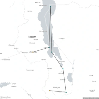 tourhub | YellowWood Adventures | Conservation safaris & Lake Malawi | Tour Map