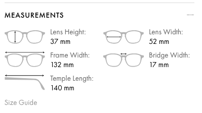 eyeglass frame sizes and dimensions