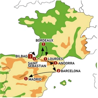 tourhub | Europamundo | Basque Country, Andorra and Barcelona with Lourdes | Tour Map