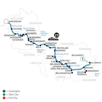 tourhub | Avalon Waterways | From Romania to the North Sea with 1 Night in Bucharest (Illumination) | Tour Map