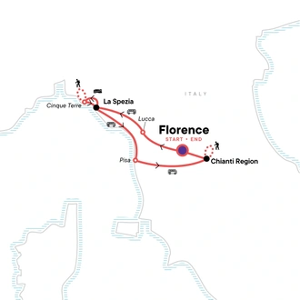 tourhub | G Adventures | Tuscany to Cinque Terre: Wines, Villages & Unforgettable Walks | Tour Map