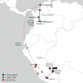 tourhub | Globus | Jewels of Colombia with Peru and Machu Picchu | Tour Map