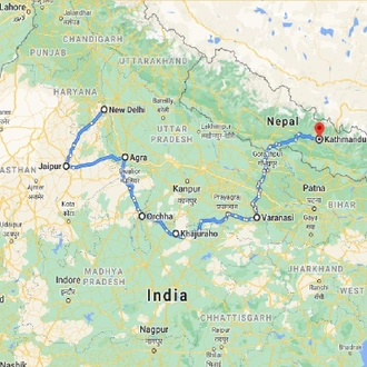 tourhub | UncleSam Holidays | North India and Nepal Tour | Tour Map