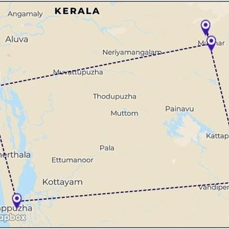 tourhub | Expertise Travels | Kerala Honeymoon Special Package with Tree house and Private Houseboat | Tour Map