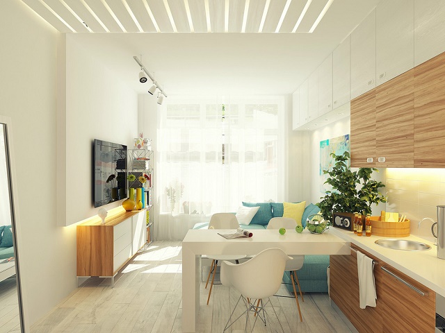 desain interior apartemen studio gaya natural