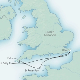 tourhub | Saga Ocean Cruise | Guernsey Isles of Scilly and the Cornish Coast: June | Tour Map