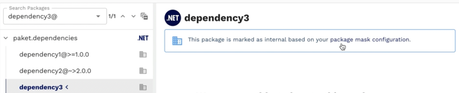 Internal package notification shown in SOOS dependency tree