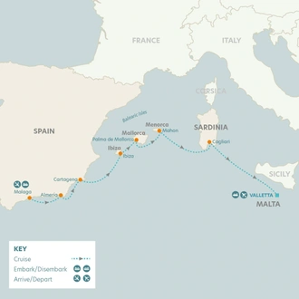tourhub | Riviera Travel | Spain, Balearics & Malta on Star Clipper - Star Clipper | Tour Map