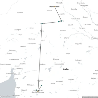 tourhub | UncleSam Holidays | Golden Triangle Tour with Ajanta and Ellora | Tour Map