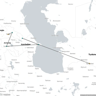 tourhub | Oasis Overland | Tbilisi To Ashgabat (27 Days) Caucasus & Persia Uncovered | Tour Map