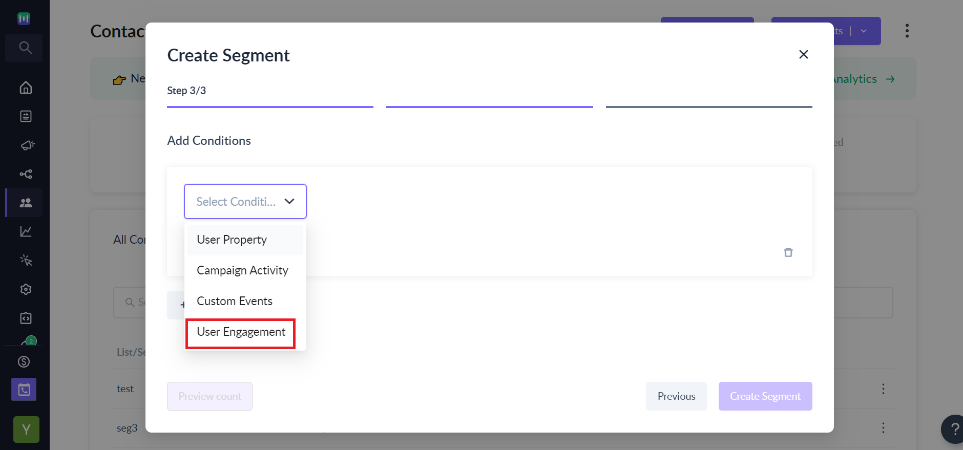 How to segment contacts based on 'User Engagement'?