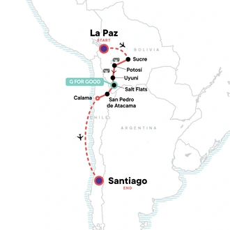 tourhub | G Adventures | South America: La Paz, Santiago & the Uyuni Salt Flats | Tour Map