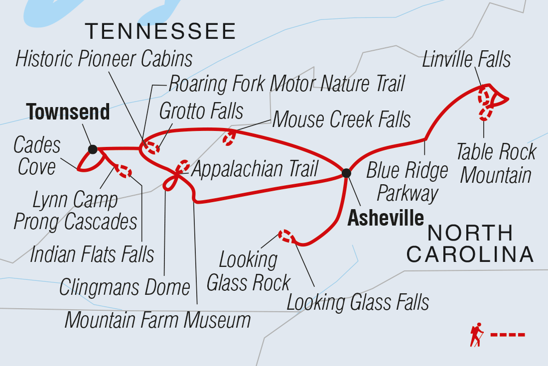 tourhub | Intrepid Travel | Hiking the Best of Great Smoky Mountains National Park		 | Tour Map