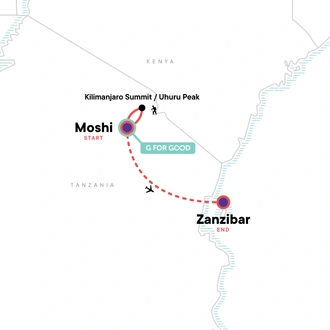 tourhub | G Adventures | Kilimanjaro - Marangu Route & Zanzibar Adventure | Tour Map