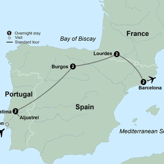 tourhub | Collette | Pilgrimage to Fatima & Lourdes with Barcelona  | Tour Map