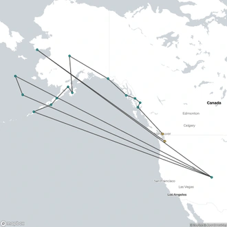 tourhub | HX Hurtigruten Expeditions | Alaska and British Columbia – Inside Passage, Bears and Aleutian Islands (Northbound) | Tour Map