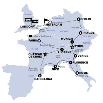 tourhub | Contiki | European Wanderer, Start London, End London, Season 2024 | Tour Map