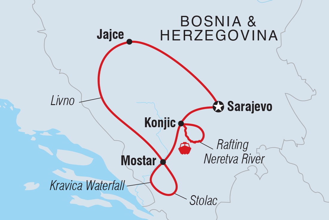 tourhub | Intrepid Travel | Bosnia & Herzegovina Adventure | Tour Map