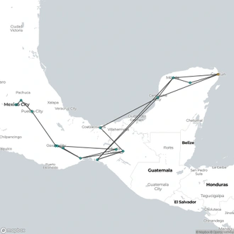 tourhub | Today Voyages | South-Eastern Mexico - Without Beach | Tour Map