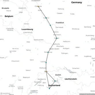 tourhub | Riviera Travel | Rhine Cruise to Switzerland - MS Emily Brontë | Tour Map