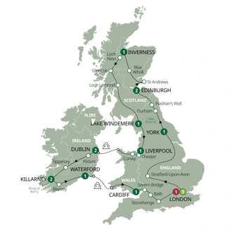 tourhub | Brendan Vacations | Britain & Ireland Explorer - Classic Group | Tour Map