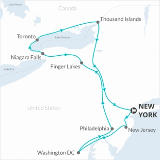 tourhub | Bamba Travel | Niagara Falls, 1000 Isalands, Washington DC, Philadelphia & Amish Country 5D/4N (from New York) | Tour Map