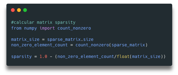 Sparse Matrices Size in Python Code