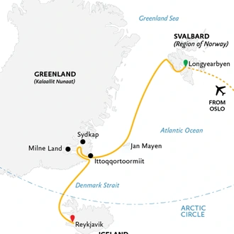 tourhub | Exodus | Four Arctic Islands: Spitsbergen, Jan Mayen, Greenland & Iceland | Tour Map