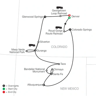 tourhub | Globus | Historic Trains of the Old West with Albuquerque Balloon Fiesta | Tour Map