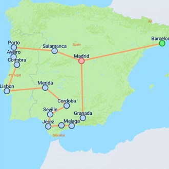 tourhub | On The Go Tours | Barcelona, Portugal & Andalucia - 16 days  | Tour Map