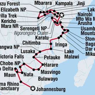 tourhub | Intrepid Travel | Johannesburg to Gorillas | Tour Map