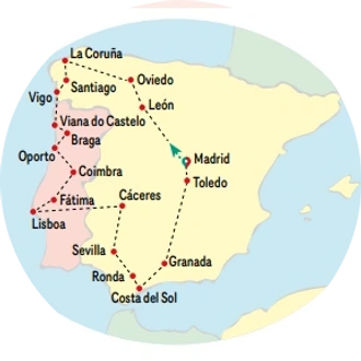 tourhub | VPT TOURS | 14 Days Galicia, Portugal & Andalusia (Tuesdays) | Tour Map