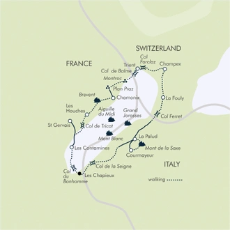 tourhub | Exodus | Tour du Mont Blanc Hotel Trek | Tour Map
