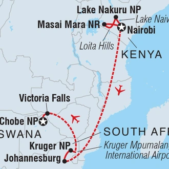 tourhub | Intrepid Travel | Premium Kenya & Southern Africa Highlights | Tour Map