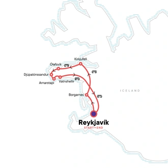 tourhub | G Adventures | Three Days in Iceland: Reykjavik & Snæfellsnes Peninsula | Tour Map