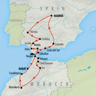 tourhub | On The Go Tours | Madrid, Southern Spain & Morocco - 16 days | Tour Map