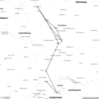 tourhub | Riviera Travel | The Majestic Rhine, Heidelberg & Switzerland river cruise - MS George Eliot | Tour Map