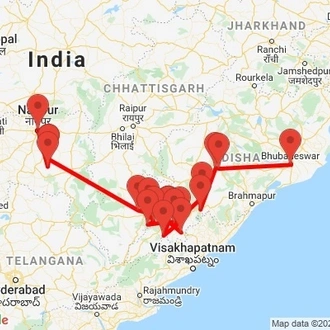 tourhub | Agora Voyages | Bhubaneshwar to Nagpur - Temples, Tribal Villages and Tiger Safari | Tour Map